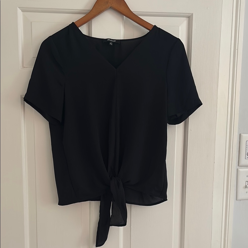 Madewell Silky Black Tie-Front Women's Top Size Small